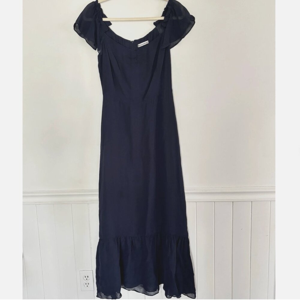 Reformation Butterfly Formal Party Navy Blue Maxi Dress Size 10 Wedding Grad*L72